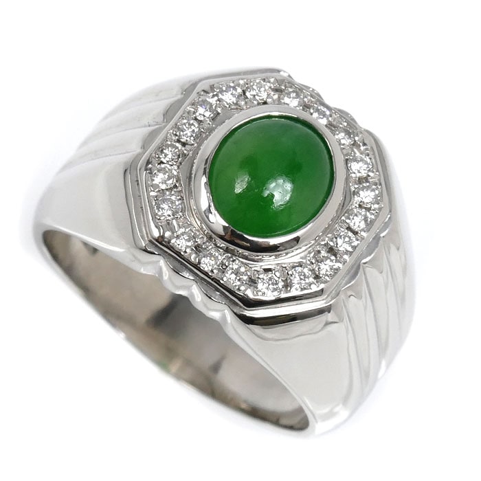 Pt900プラチナ リング・指輪 翡翠1.97ct ダイヤモンド0.25ct 20.5号 29.3g メンズ 中古