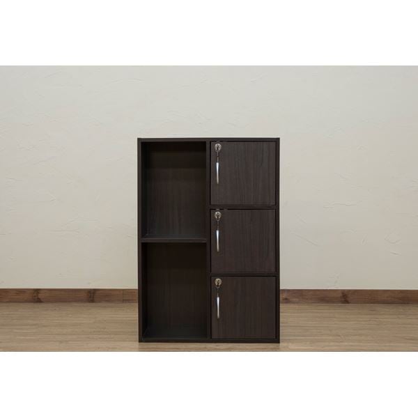 鍵付き マルチラック/収納棚 (ウォールナット) 5段 幅60cm カギ付き扉×3 キー各扉×2本付き (書斎 オフィス 会社)