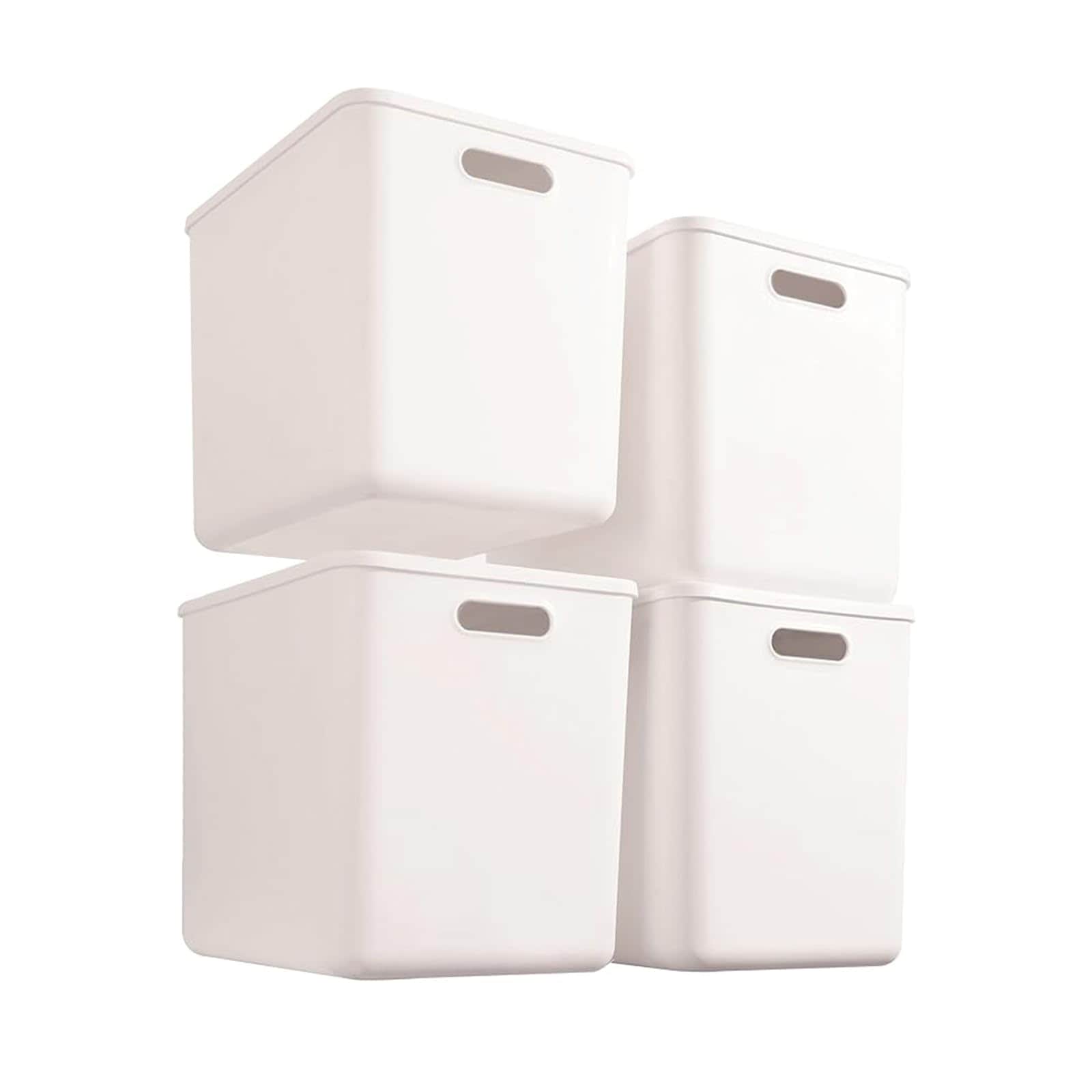 収納4個セット プラスチック 収納ボックス 蓋付き 約 幅36.5×奥行26×高さ30(cm) 約25 L 積み重ねボックス押し入れ/居間/台所 (白 4XL)