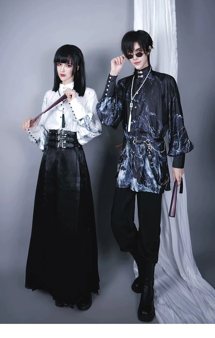 早い者勝ち チャイナ風 トップス スタンドカラー カップル シャツ オリジナル 肌にやさしい 改良漢服 モダン プリント 怠惰な風 男女兼用