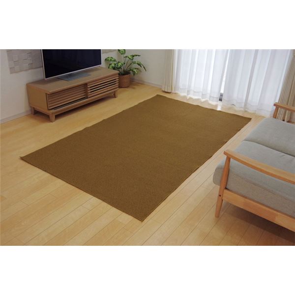 ラグマット/絨毯 (3畳 ベージュ 約140×340cm) 洗える 防傷 防滑加工 ホットカーペット対応 (リビング ダイニング)