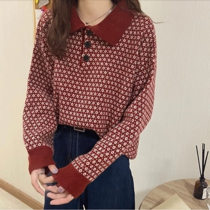 ニット ポロシャツ トップス ニットソー 袖あり 長袖 襟付き ストレート Iライン 切り替えデザイン 編み込み 伸縮性 ニット かわいい 大人可愛い 大人 おしゃれ お洒落 レトロ 大人可愛い