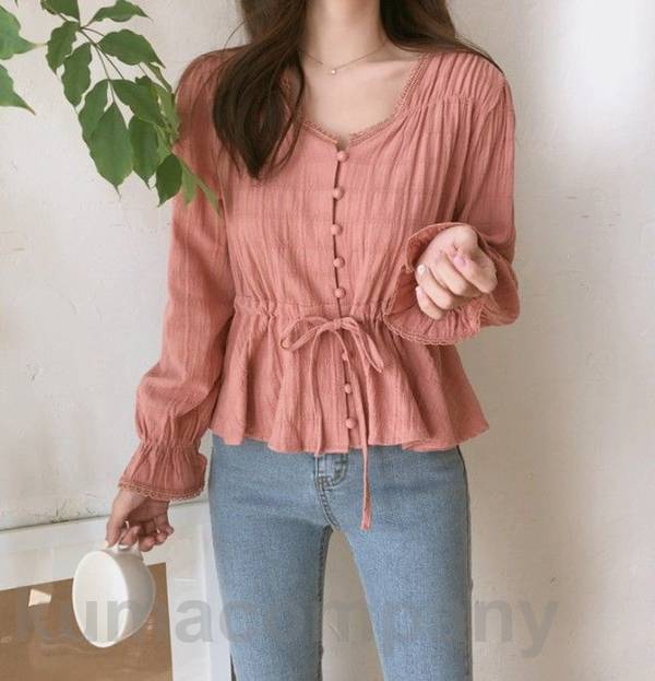 ペプラム トップス シャツ ブラウス レディース 長袖 春 秋 白 カジュアル ウエストマーク ノーカラー ウエストリボン 大きいサイズ シンプル 大人可愛い おしゃれ 春秋 km