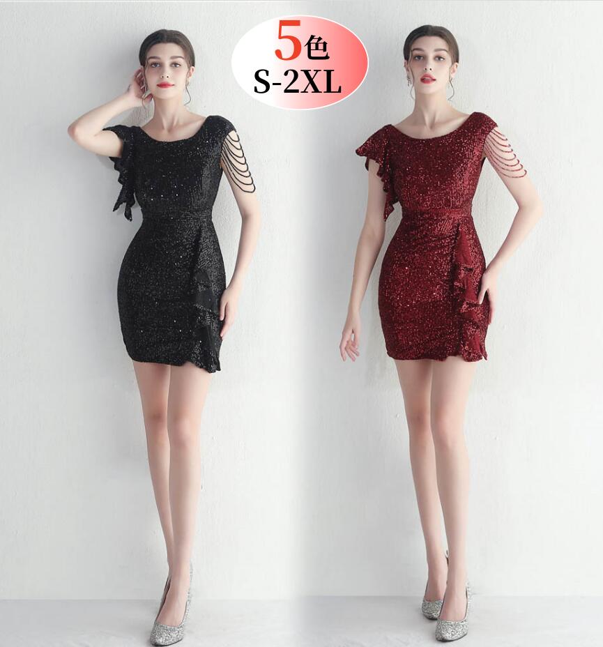 【急速出荷!】半袖ワンピース 春夏 ミニドレス 発表会 衣装 披露宴 二次会 キャバドレス タイトワンピース 無地 パーティードレス 結婚式 演奏会 発表会 忘 成人式 ブラック ミニ ワンピース セ