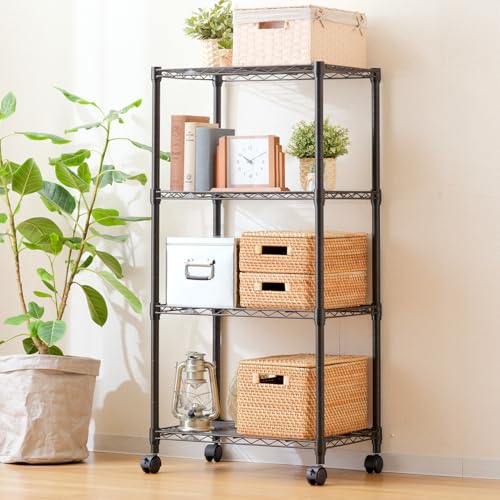 ドウシシャ ルミナス ノワール ラック 4段 幅60 奥行40 スリム キャスター付き スチールラッ