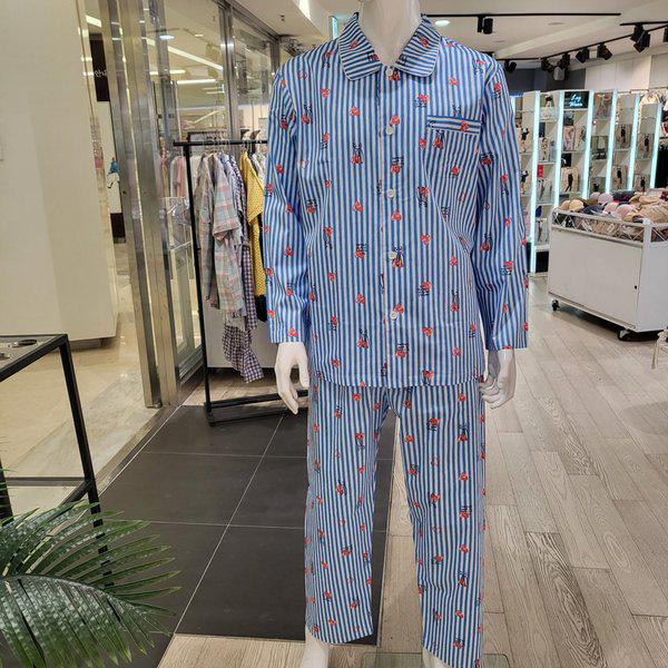 ブルーストライプウサギハート純綿男性パジャマ（MP7006）[スターフィールドCOEXモール]