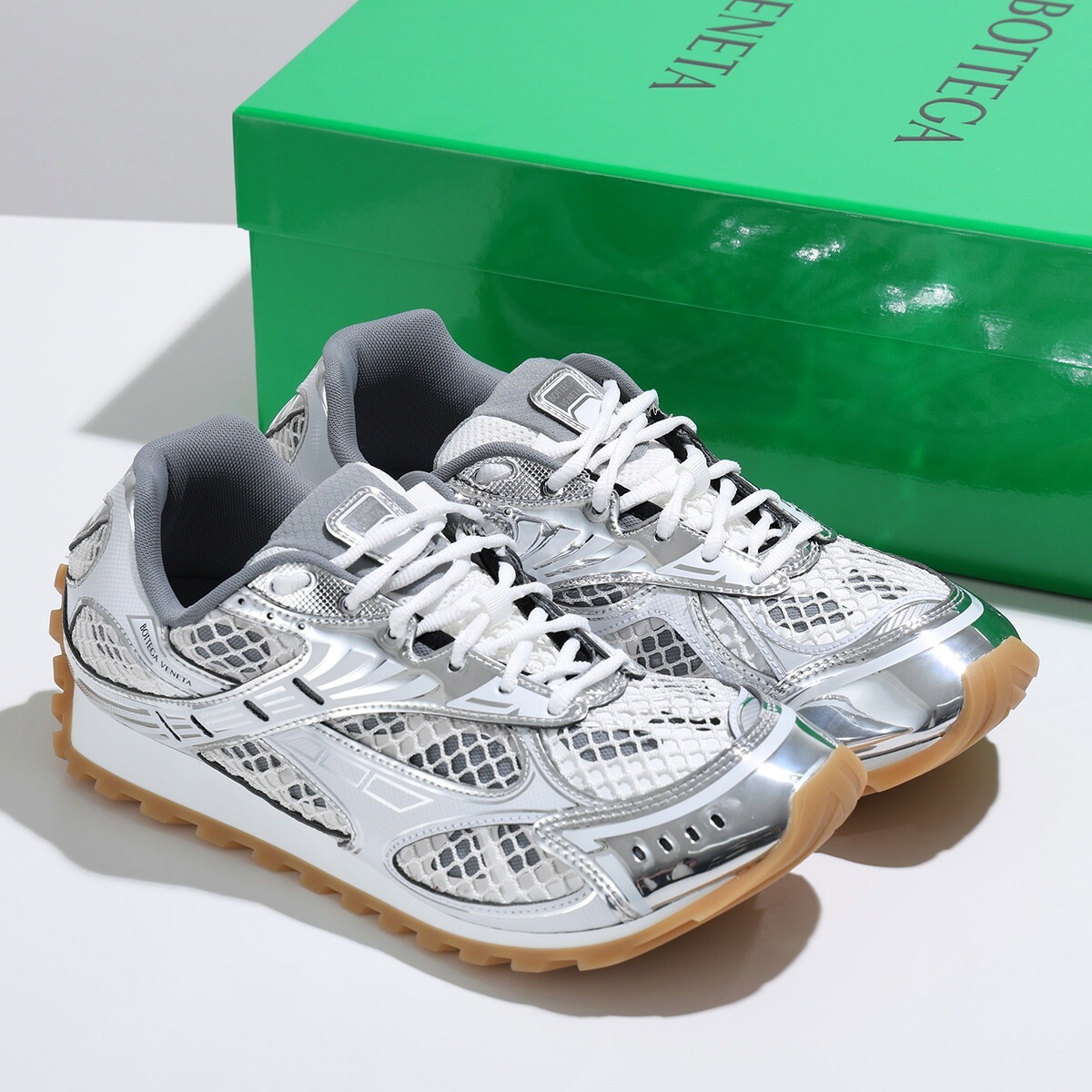 BOTTEGA VENETA ボッテガヴェネタ スニーカー ORBIT オービット 741357 V2X40 メンズ ローカット メッシュ シューズ 靴 1425/SILVER-WHITE 74135