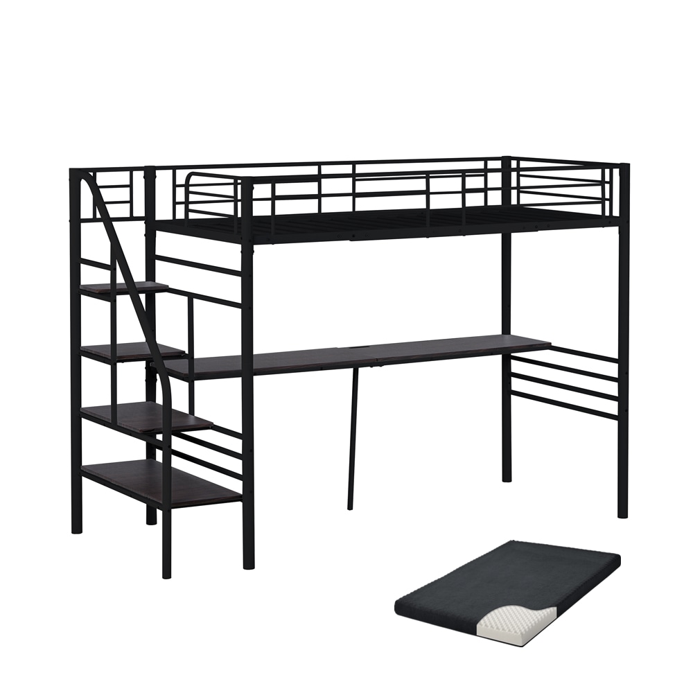 177【マットレス付き】ロフトベッド 階段付き パイプベッド シングル コンセント付き 収納 子供ベッド　二段ベッド 子供部屋二段ベッド スチール 耐震 ベッド シングル パイプベッド　パイプ