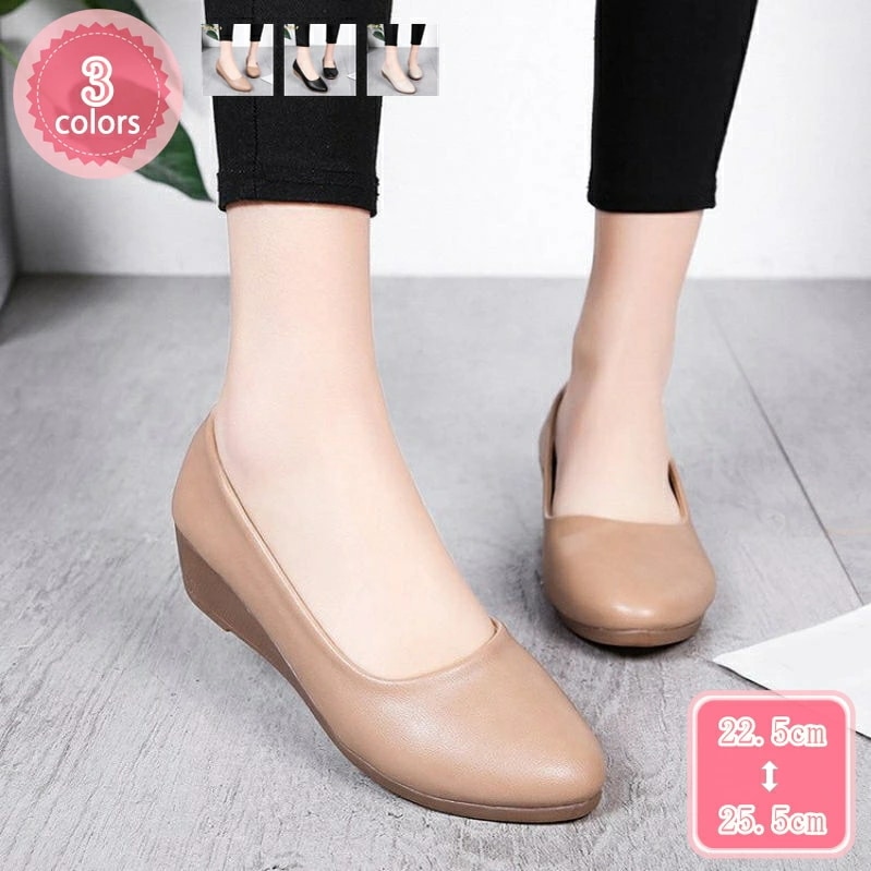 500円OFFクーポン ウェッジソール 走れるパンプス ラウンドトゥ スリッポン 無地 パーティー パンプス 美脚 ハイヒール 黒 白 パンプス 入園式 入学式 卒業式 卒園式 滑り止め カジュアル