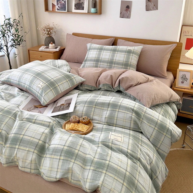 インスタイル先染め綿ウォッシュコットン4点セット小さな新鮮な縞模様のベッドシングル学生3ピース純綿キルトセット 7,035円