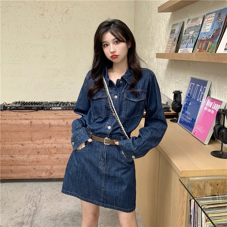 ワンピース トップス スカート シャツ シャンパー Gジャン デニムスカート ミニ丈 ショート ショート丈 膝丈 ひざ丈 長袖 萌袖 襟付き 細身 Aライン 前開き デニム 上下セット 2点セット