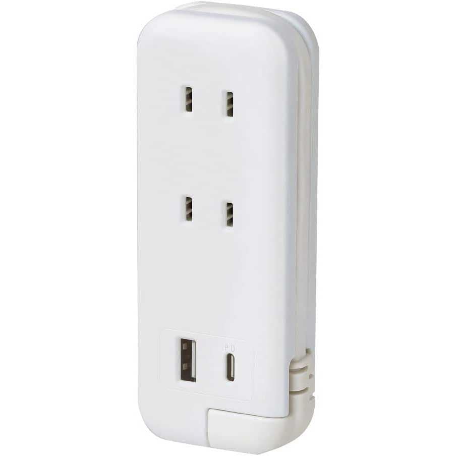 （まとめ買い）ユートリムエル スリムポータブルコンセント ポーチ付 USB-C ホワイト UL-6357-W [x3]