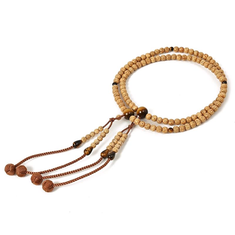 shingon.shop 念珠 数珠 真言宗 星月菩提樹 尺二 利久梵天 桐箱入り (虎目＋茶色梵天)