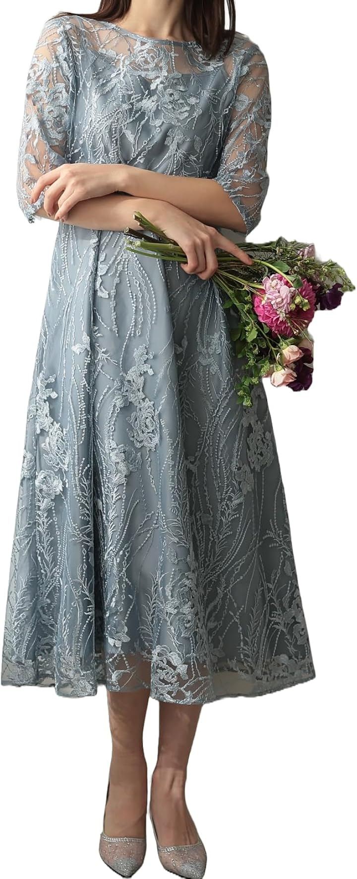 パーティ ワンピース ドレス レディース 結婚式およばれワンピース パーティードレス (ブルーグレー / 155, 4L)
