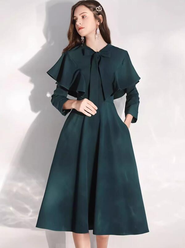 エレガント ワンピース 秋向け 長袖 ピアノ 発表会 ドレス 演奏会用 パーテイードレス 膝丈ワンピース リボン ミモレ丈ドレス 体型カバー 着痩せ 二次会 結婚式 二次会 披露宴 6,271円