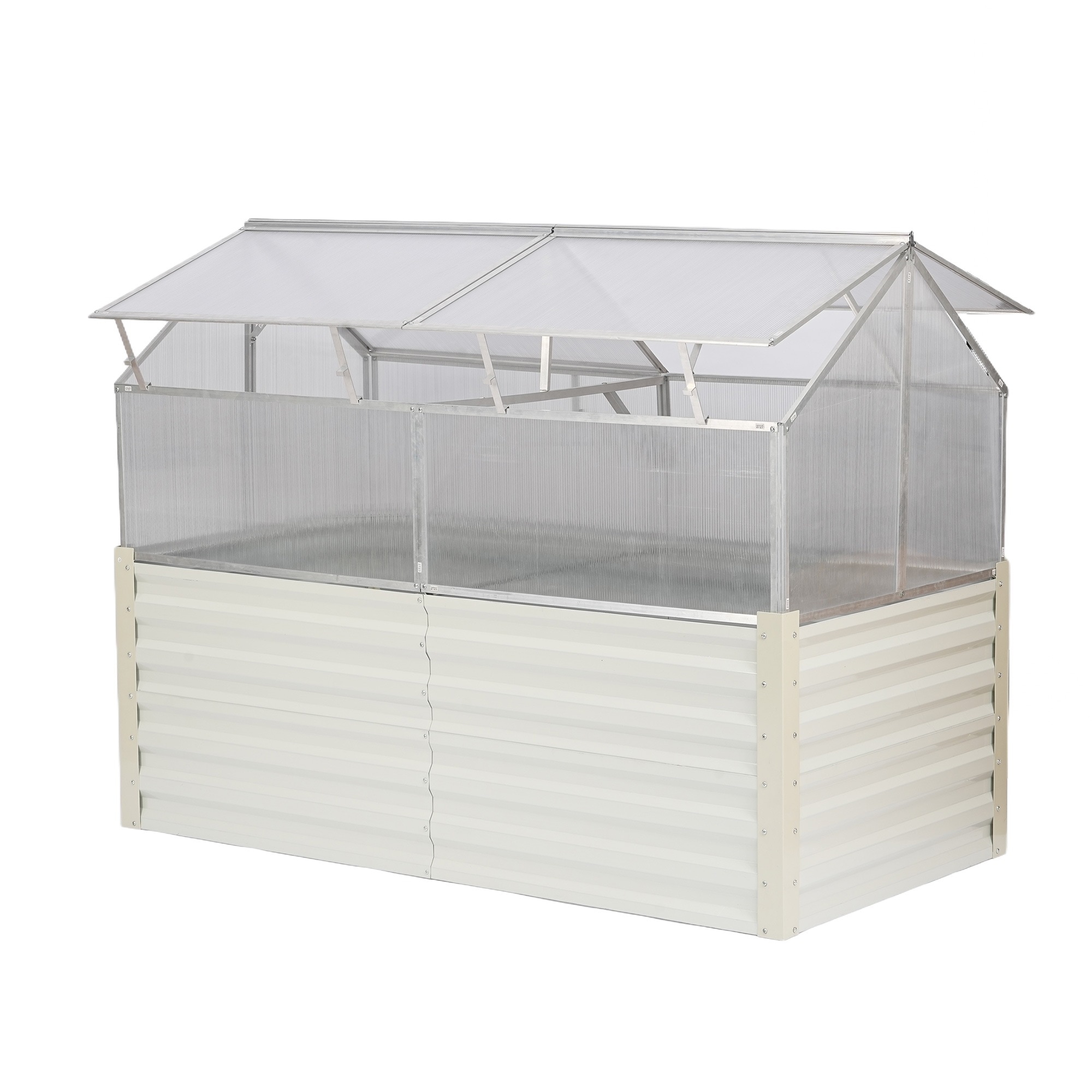 【国内発送】276【ベージュ】3WAY温室＋プランター PCカバー＋アルミ＆アイアン製　　開閉可能な窓付き 181*91*130 cm おしゃれ ガーデニング UV保護 ポリカーボネート DIY 屋外