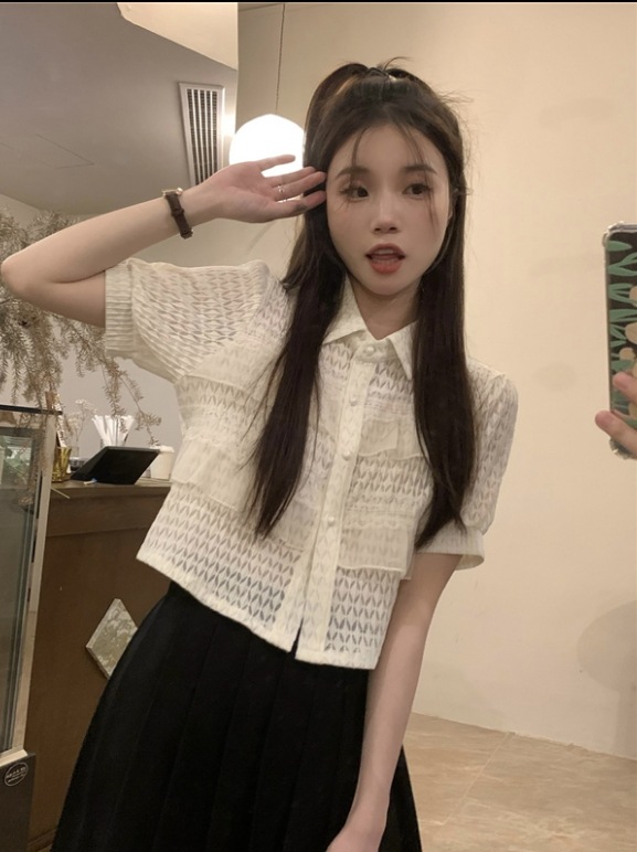 トップス シャツ ブラウス 半袖 5分袖 五分袖 襟付き スタンドカラー 前開き 薄手 かわいい 大人可愛い きれいめ シンプル カジュアル 大人 上品 おしゃれ お洒落 大人女子 こなれ感 ラフ