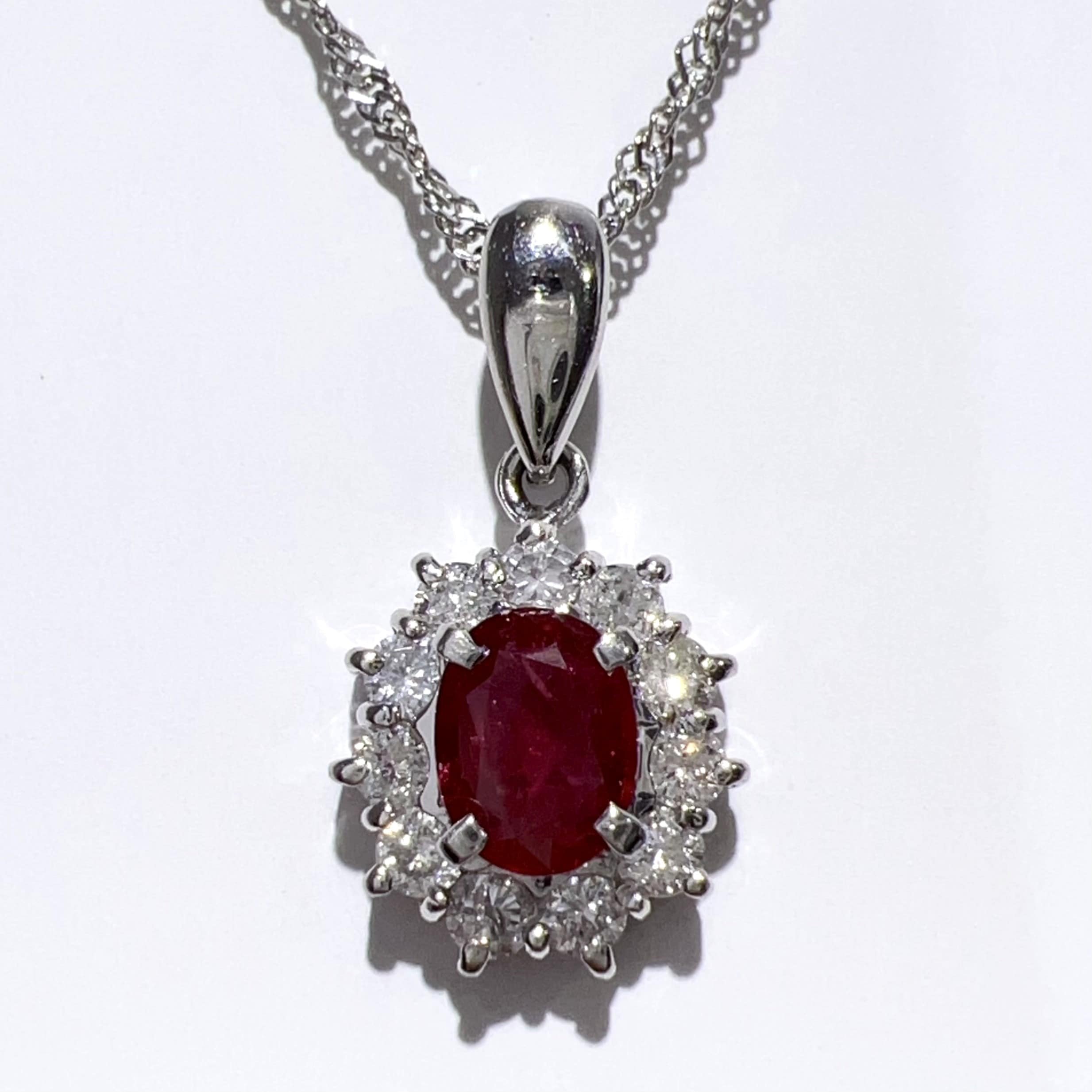 Pt900/850 天然 ルビー ダイヤ ネックレス R0.5ct D0.38ct 3.8g 40cm レッド レディース アクセサリー 美品 aua87273080116