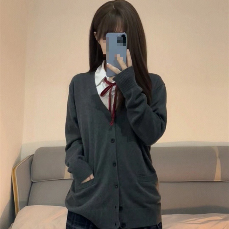 制服 初 のカレッジスタイル アウター ゆったり 無地 セーター ニットカーディガン 薄手 長袖 ジャケット レディース