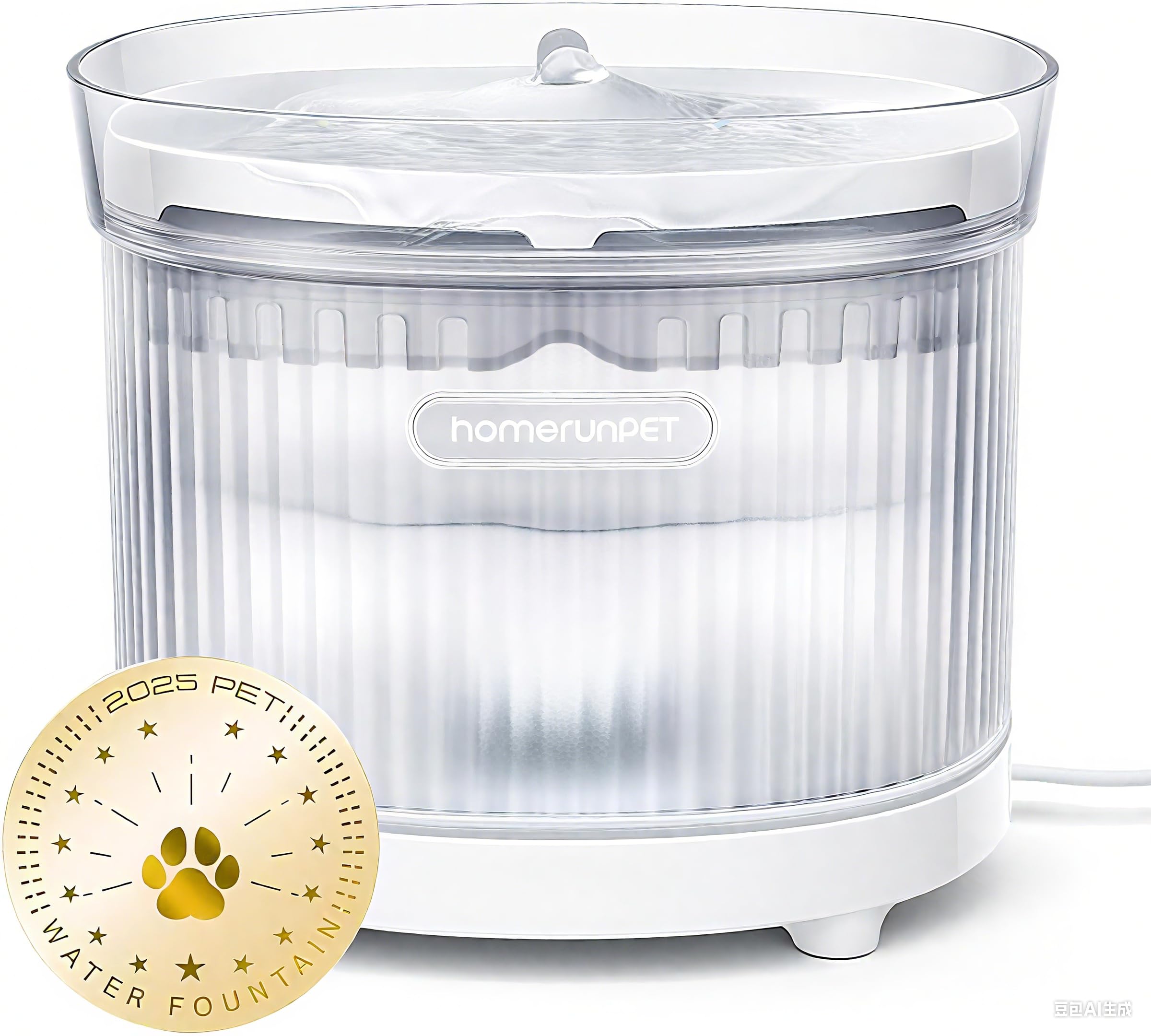 Homerunpet 猫 水飲み器 自動給水器 犬 ペット 給水器 お使い便利 ワイヤレスポンプ フィルター付き ホワイト