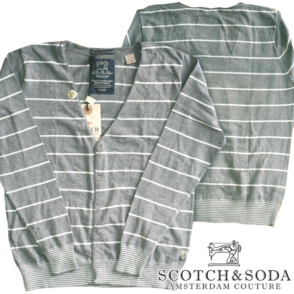 スコッチ&ソーダ スコッチアンドソーダ scotch&soda メンズ 長袖 ニット カーディガン ボーダー グレー ホワイト トップス カジュアル サーフ セレブ ストリート ヨーロピアン ヴィンテ