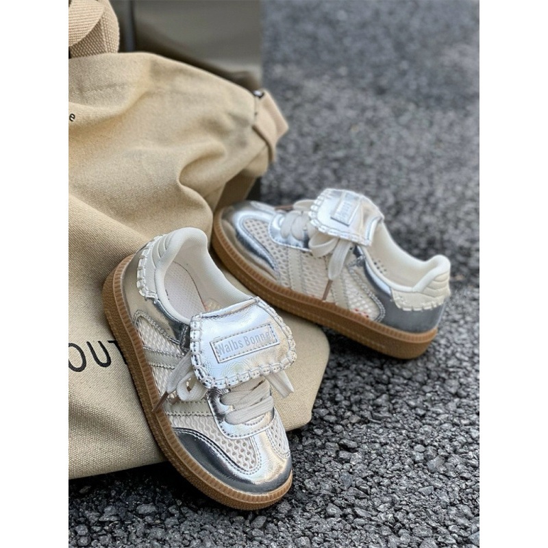 子供用スニーカー春秋新作メッシュシューズ男の子シングルメッシュ道徳訓練靴ベビー革靴女の子シルバースニーカー