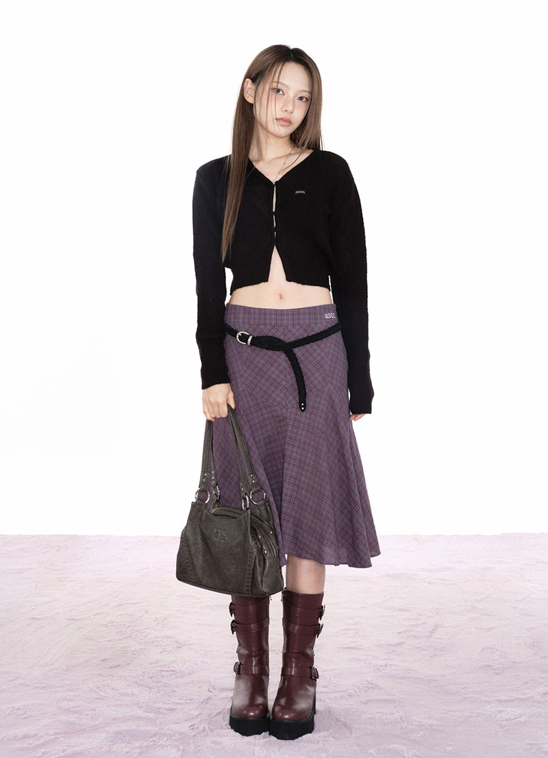 【AS"ON】 LONDON CHECK MIDI SKIRT / PURPLE 正規品