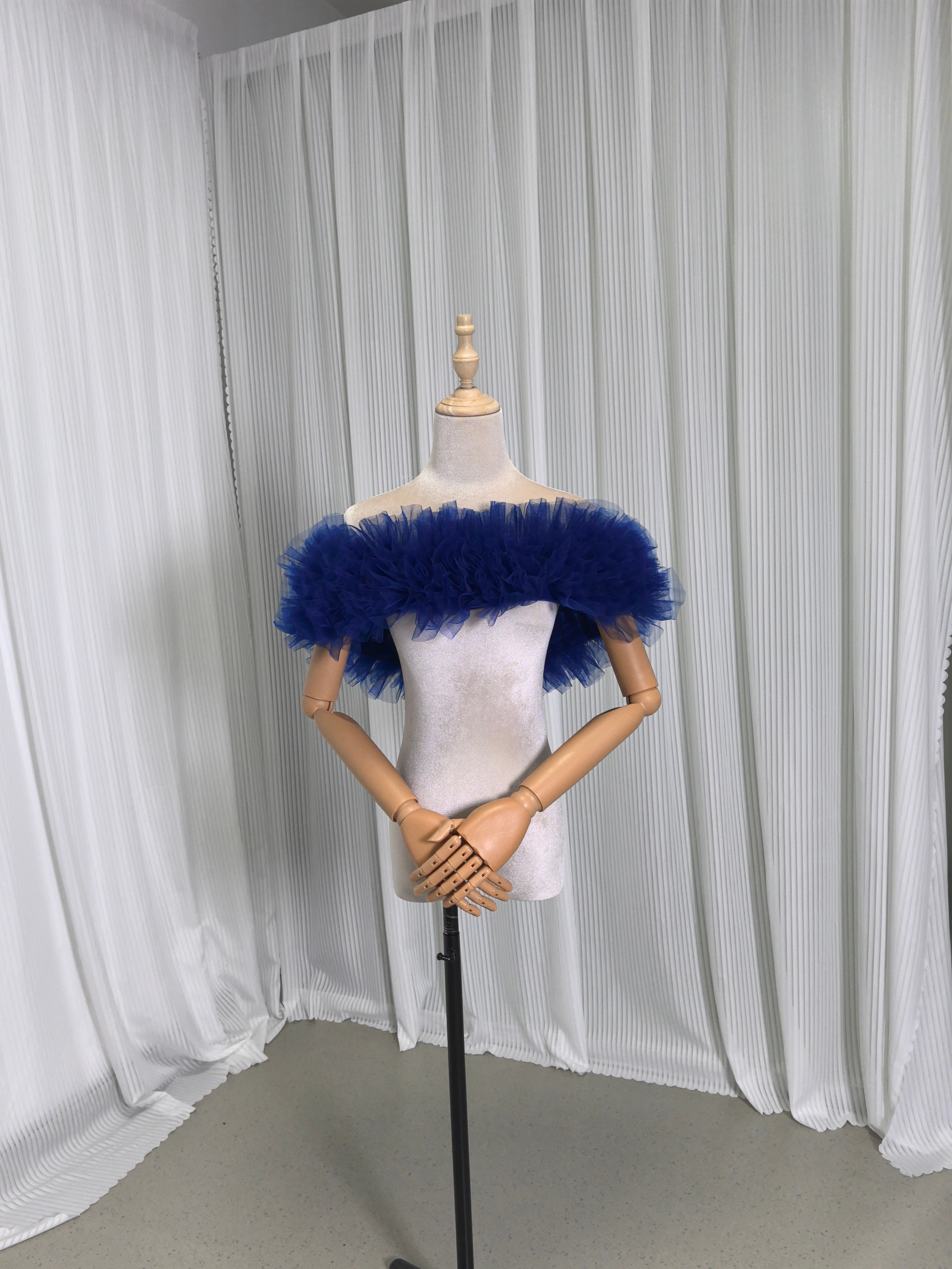 カラードレス 紫青 編み上げ 取り外しオフショルダー クラシカル ソフトチュール