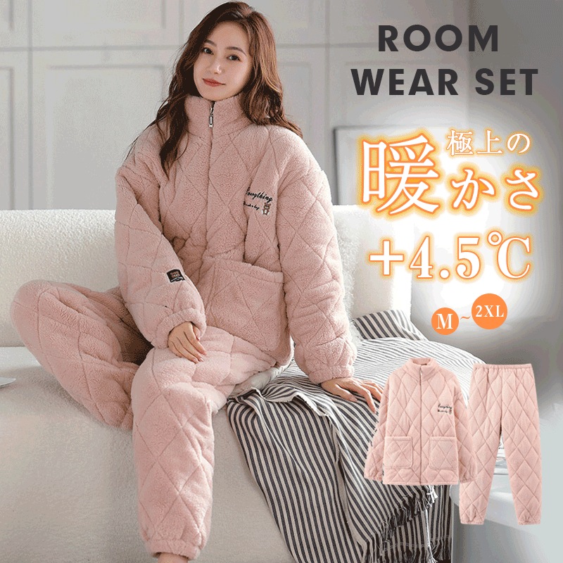 6/11~6/19限定 全商品10％OFF／パジャマ レディース 冬 暖かい 首元 部屋着 長袖 冬 ルームウェア 上下セット 寝間着 冬用可愛い 大人 軽い ふわふわ カープルルームウェア ゆ
