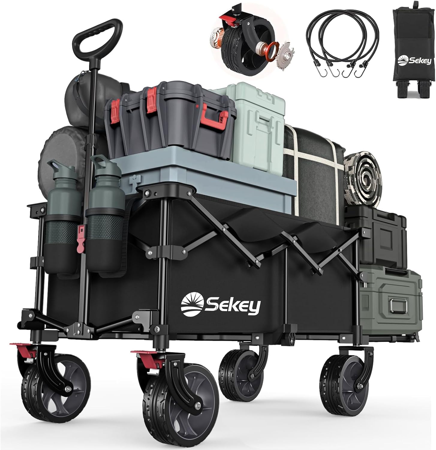 Sekey 後ろ開け キャリーワゴン 長物対応 大容量200L 耐荷重150kg 【収納サイズが類似品で最小級】【ベアリング搭載の大型ノーパンクタイヤ】【ブレーキ付き】アウトドアワゴン 軽量 8,532円