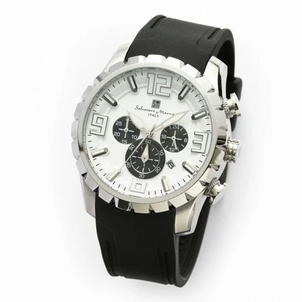 取寄品 正規品 Salvatore Marra 腕時計 SM22111-SSWHBK 10気圧防水 日付表示 クロノグラフ ラバーベルト 防水 メンズ腕時計 8,640円