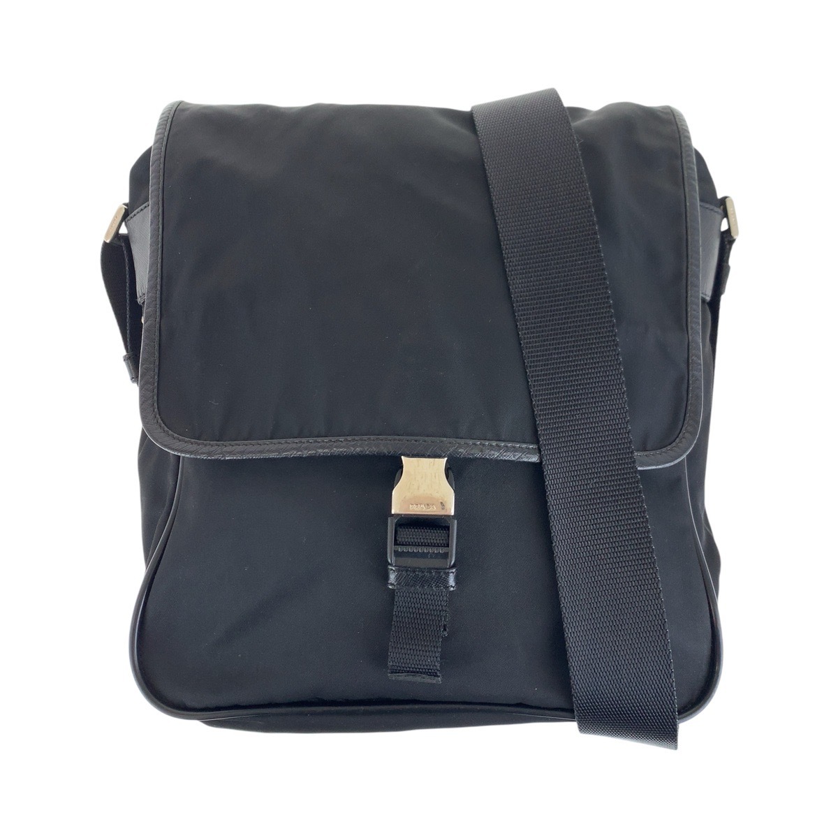 美品 テスート サフィアーノ 三角ロゴプレート ブラック 黒 シルバー金具 ナイロン/レザー ショルダーバッグ ポシェット メンズ 502060