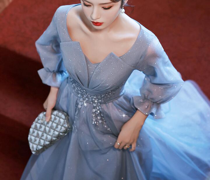 パーティードレス ロングドレス 長袖 結婚式 発表会 着瘦せ 披露宴 大きいサイズ ステージ 演出服