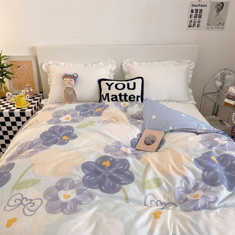 韓国 布団カバーシーツ敷パッドシーツ掛け布団カバー柔軟性お肌に優しい布団カバー和式布団セット3枚セットシングル清新シーツ布団カバーベッド4枚セット