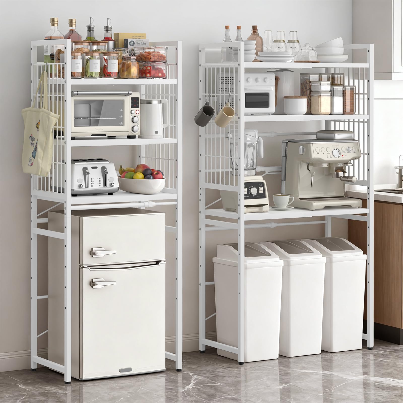 幅伸縮 ゴミ箱上ラック 65~85cm 冷蔵庫上ラック Housolution 耐荷重90kg キッチン棚 高さ13段階調節 キッチンラック トースター置き台 レンジラック スチール スリム 収納棚