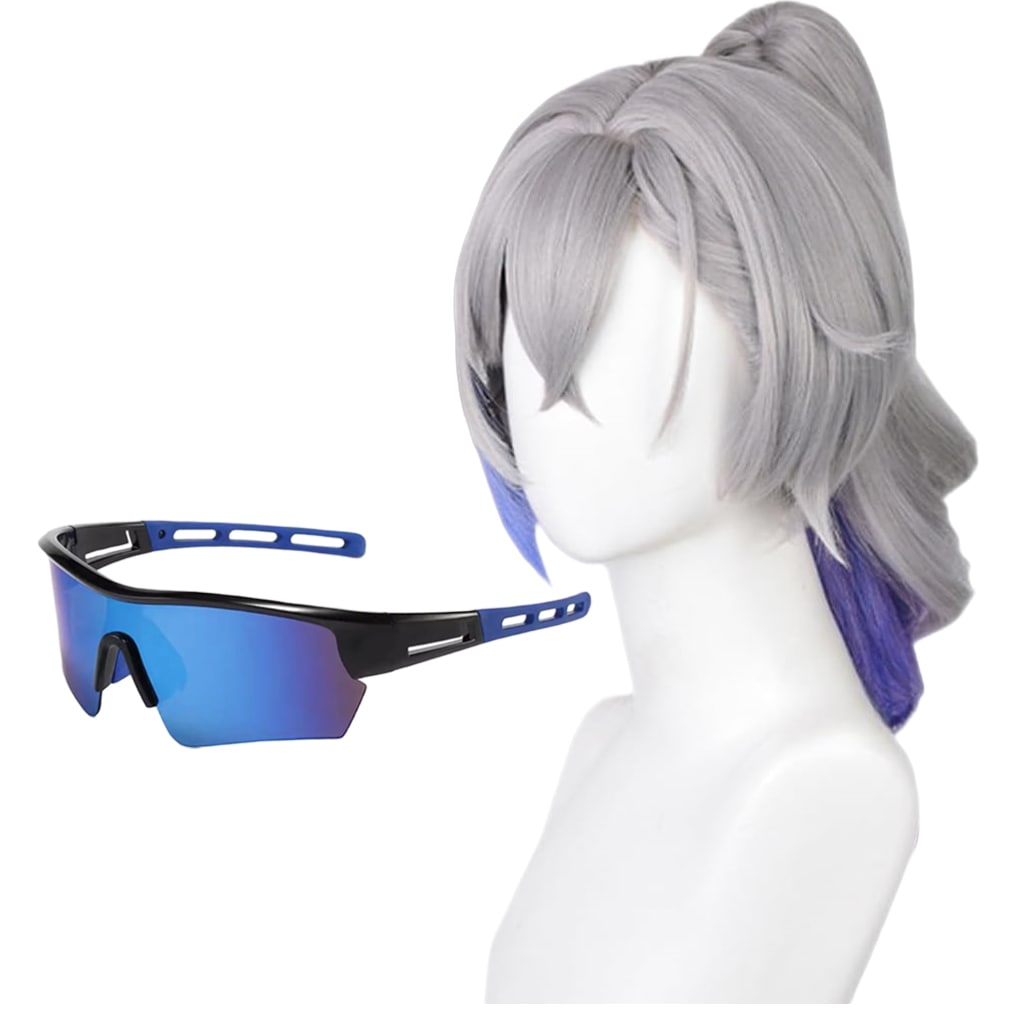 コスプレウィッグ 銀狼 ぎんろう メガネ付き 崩壊：スターレイル ロング ペラ かつら 耐熱 長髪 耐熱 文化祭 小物 変身