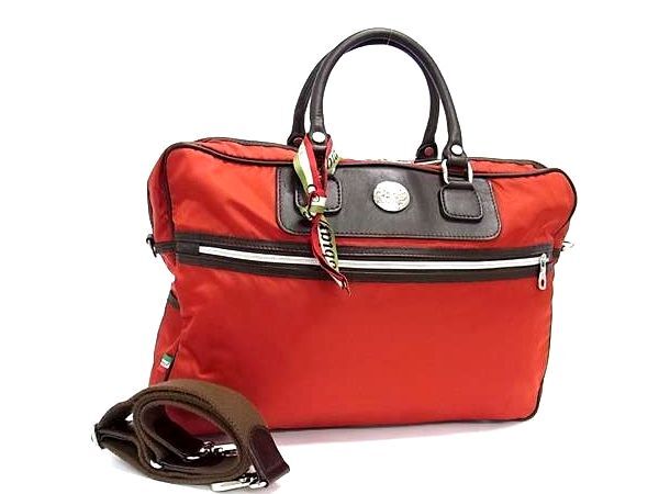 超美品 Orobianco オロビアンコ ブリーフケース 2WAY レッド系×ブラウン系 ナイロン×レザー メンズ S3 リモンタ LIMONTA 1893【本物保証】 17,600円