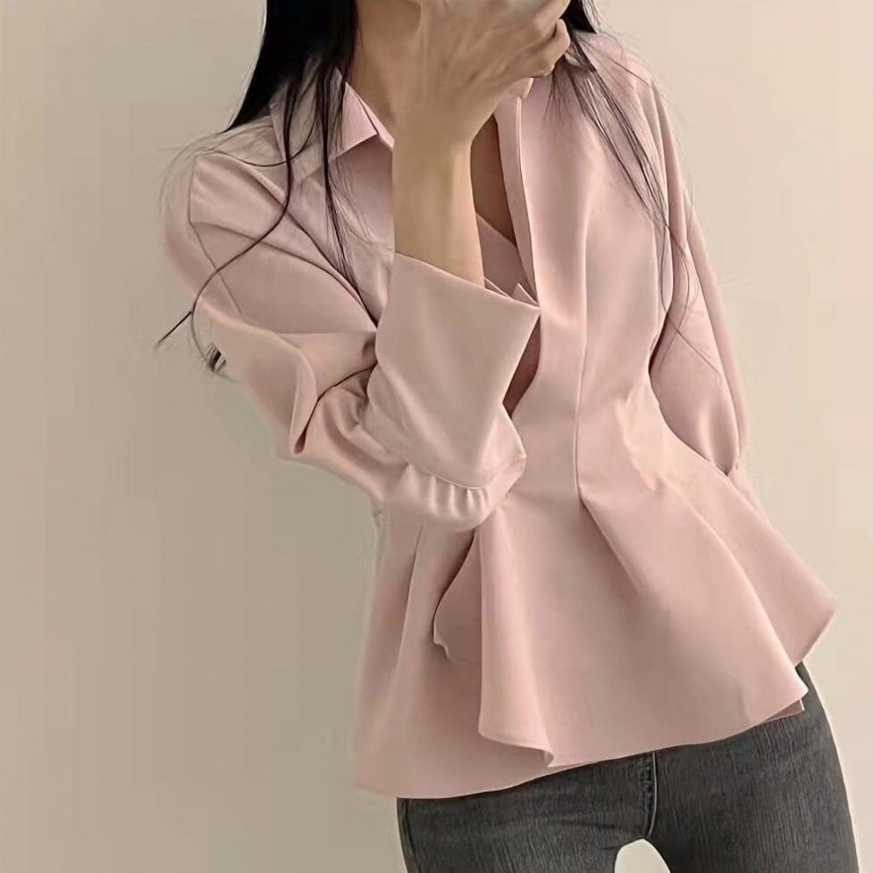 トップス シャツ ブラウス 袖あり 長袖 襟なし カシュクール Vネック ペプラム 大人可愛い きれいめ シンプル カジュアル 大人 上品 おしゃれ お洒落 かっこいい レトロ 大人可愛い wto05