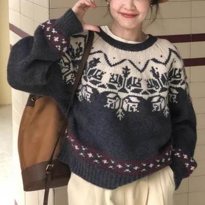 トップス セーター ジャガードセーター レディース 長袖 ラウンドネック プルオーバー ミディアム丈 かわいい 大人可愛い きれいめ シンプル 上品 おしゃれ かっこいい カジュアル こなれ感 個性的 4,910円