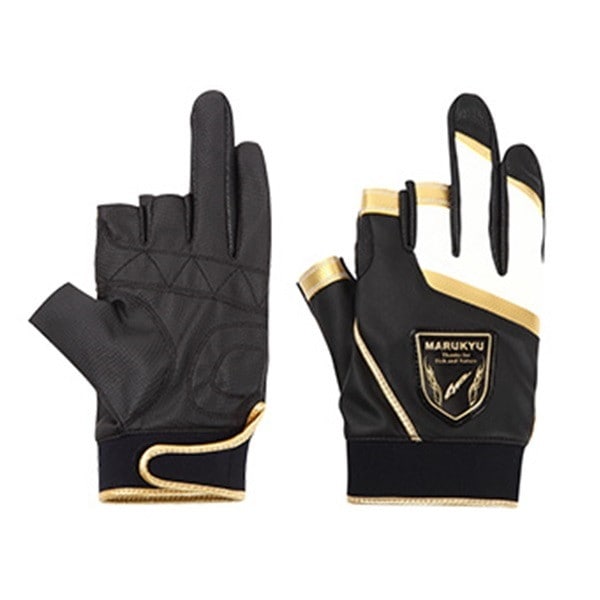 マルキュー 手袋 フィッシンググローブTR-01 3本切り ブラック/ゴールド 3L