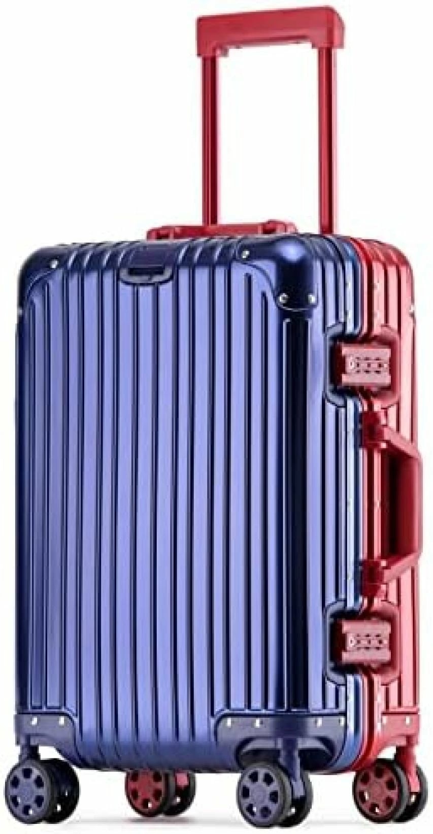 スーツケース キャリーケース アルミフレーム 旅行 ビジネス 出張 耐衝撃 TSAロック 360度回転 フレームタイプ 両面開き キャリーバッグ 8色 おしゃれ 機内持ち込み　 レットxネイビー
