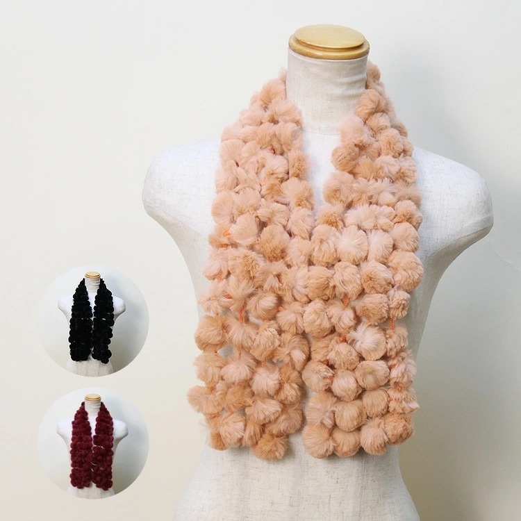 レッキスラビット ぼんぼり ファー マフラー レディース ギフト プレゼント