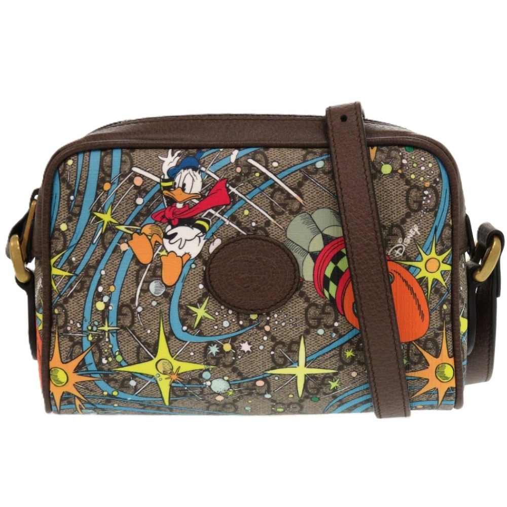 新品同様 × ディズニー ドナルド 648124 ショルダーバッグ GGスプリーム/PVC/レザー ブラウン 1307【中古】 レディース