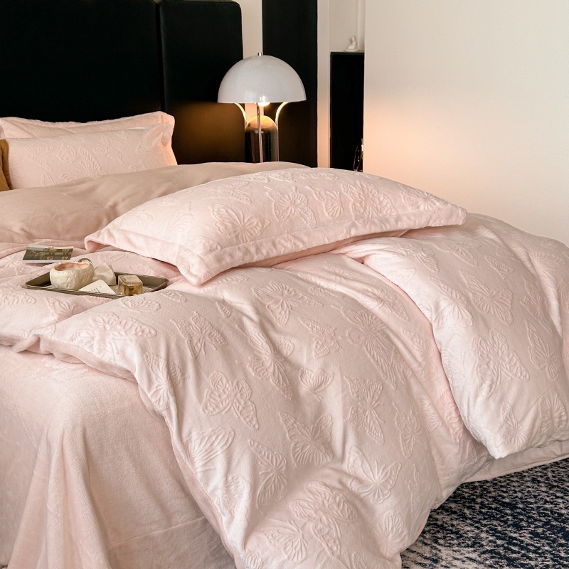 秋冬撫で猫感立体5 D彫刻花ミルク絨毯4点セットa類母子級厚手サンゴ絨毯シーツカバー4