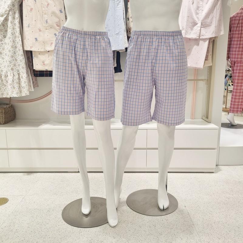 バンブー先染めチェック5分丈カップルパンツセット EZ8889WEZ8889M_s