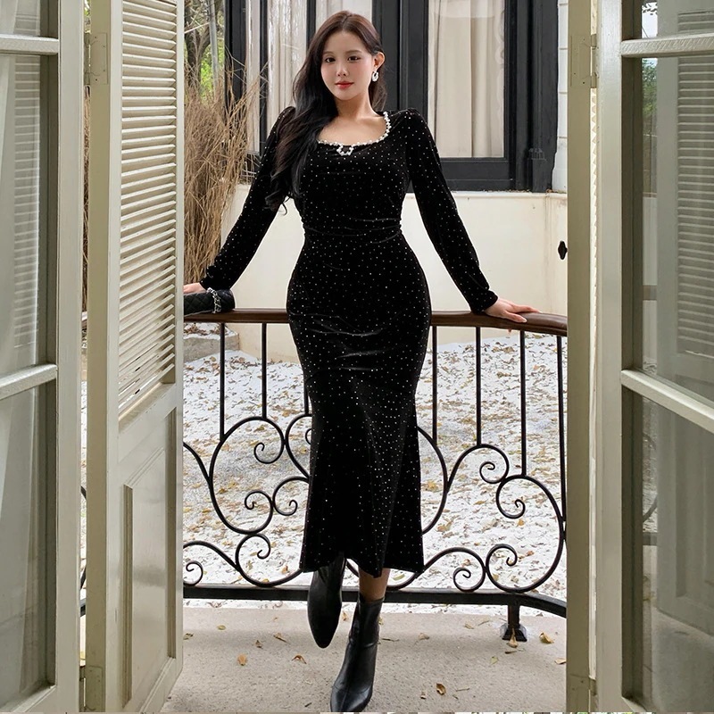 大きいサイズ XL-5XL 高級感 フランス風 レトロ イブニングドレス ブラック おしゃれ 着やせ マーメイド フォーマル パーティー メガ割