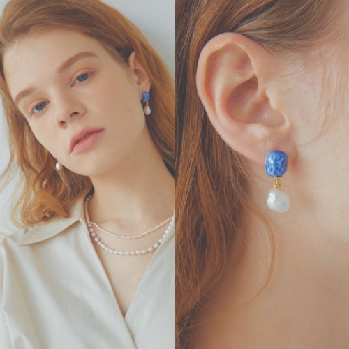 セラミックジュエリー注文製作/デザイナージュエリー_[TWICEダヒョン着用] セラミック真珠ドロップイヤリング(ブルー)韓国の人気芸能人着用SNSで人気デイリーアクセサリー韓国ファッションジュエリー