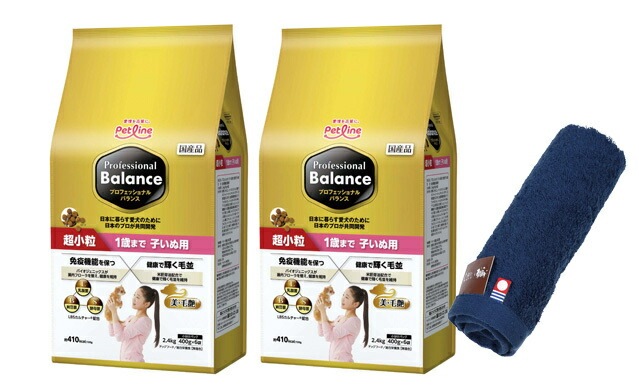 プロフェッショナル バランス 超小粒 １歳まで 子いぬ用 2.4kg 2個セット 【犬想いオリジナル今治ハンドタオルセット】【タオルカラー ネイビー】