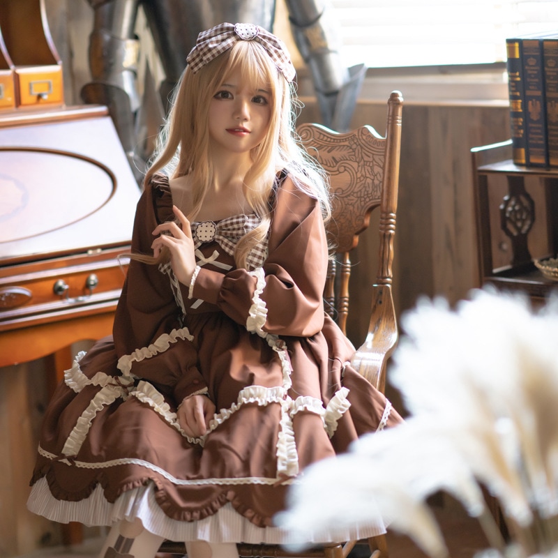 ベアクッキーロリータスカートop長袖可愛いロリータドレスライトロースカート