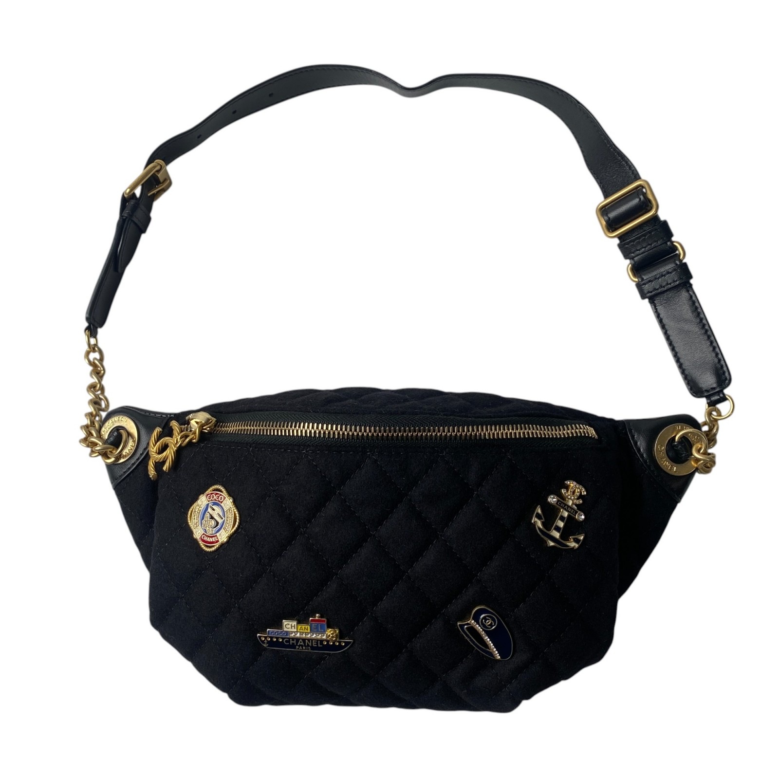 未使用 シャネル CHANEL レディース マリン モチーフ ウール レザー ボディバッグ